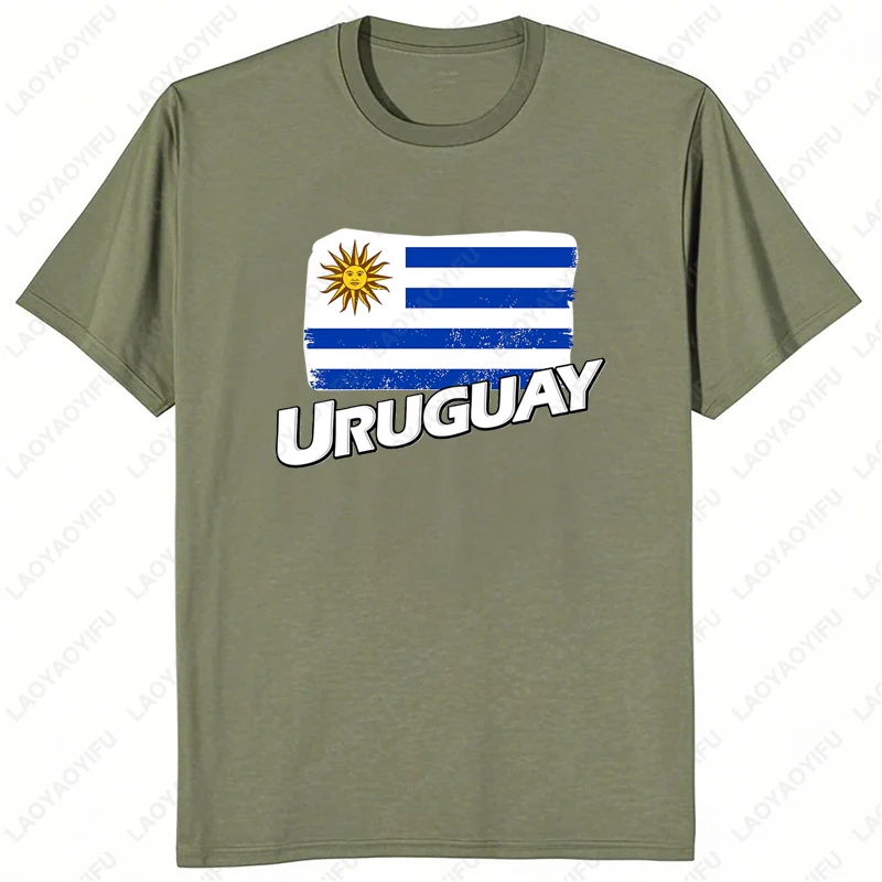 Camisetas gráficas con mapa y bandera del país de Uruguay Montevideo de América del Sur, Camiseta de algodón de alta calidad para verano para mujer y hombre