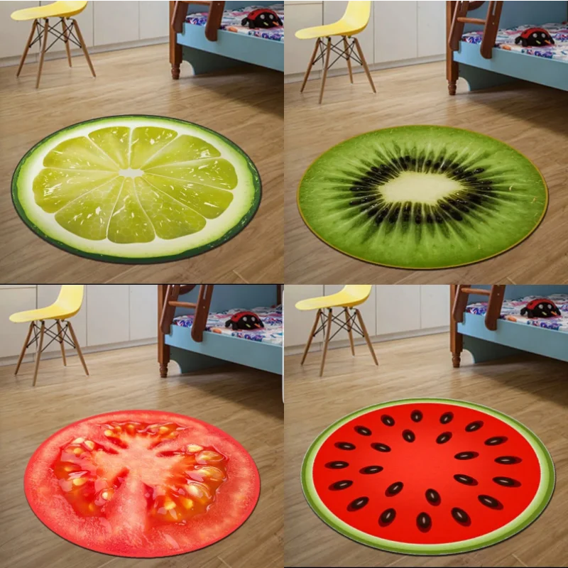 Funny Fruit Round Carpet Watermelon Tomato Kiwi Lemon rug Living Room Bedroom Warm Wear Resistant Anti Slip Mat Home Decoration