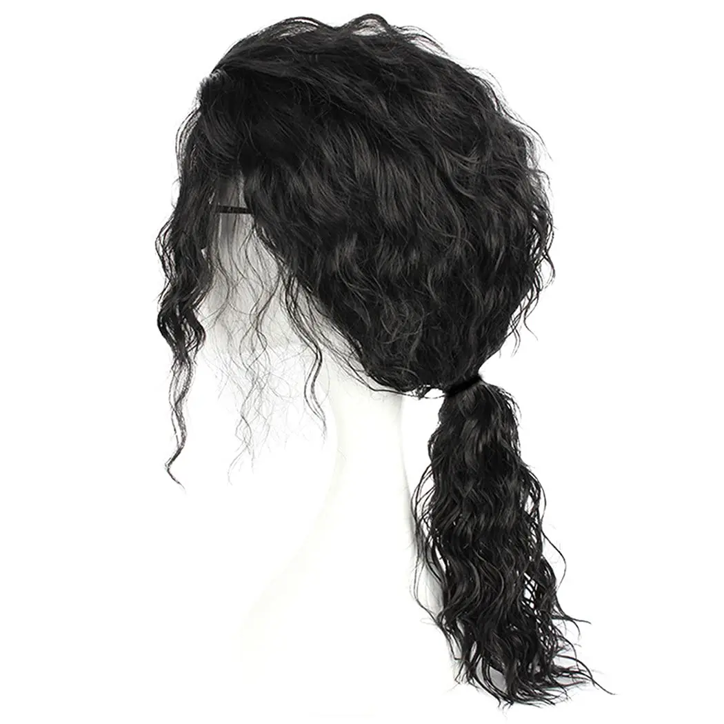 Black Wigs for Costume Men 70s 80s Costume Wig Long Curly Mullet Ponytail Synthetic Rocker Wigs for Costume Party or Halloween