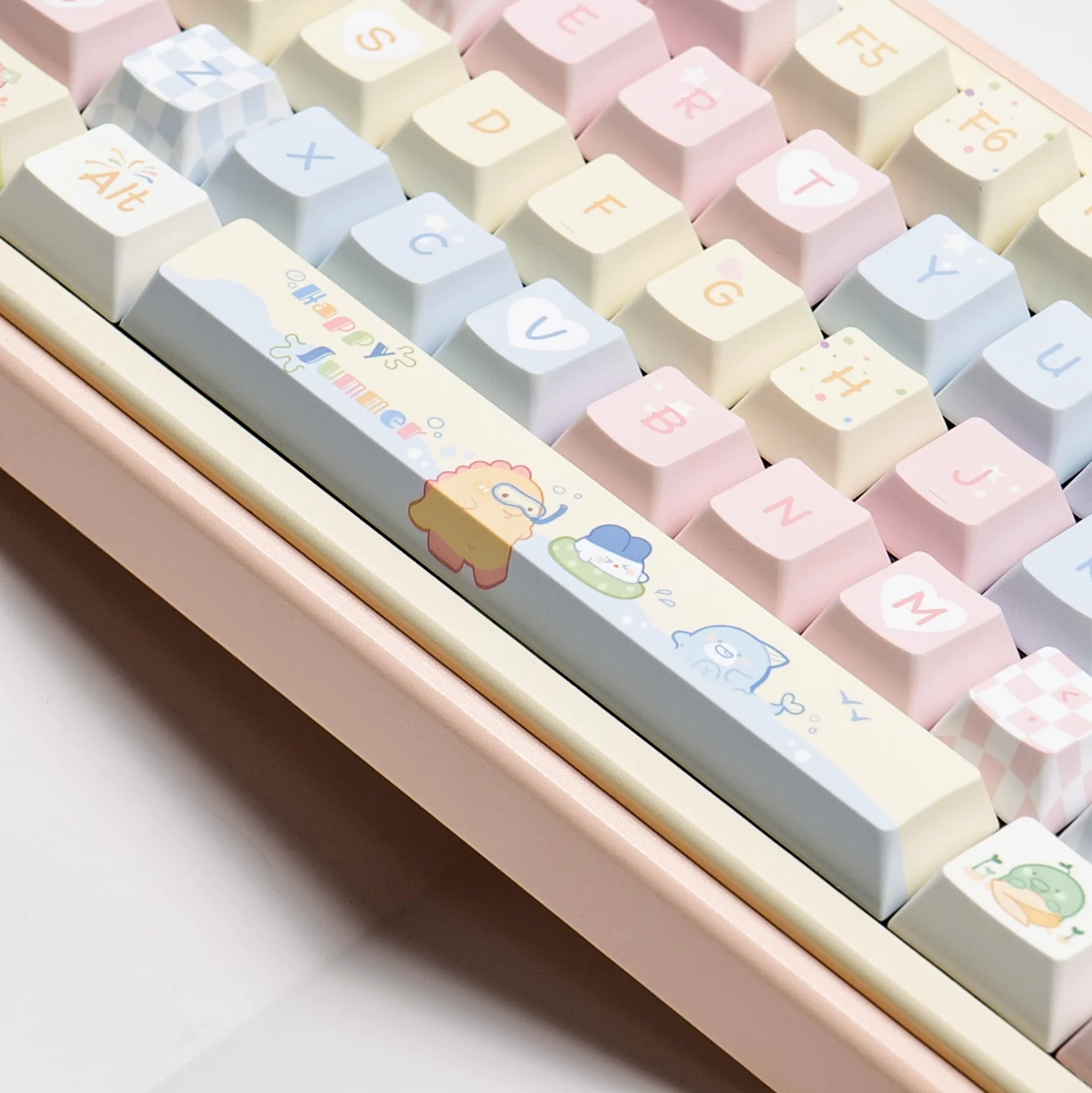 141 Keycaps Summer Party Keycaps Original Height Girl Cute Electronic Pet Tamagotchi Key Cap PBT Five-sided Sublimation Keycaps