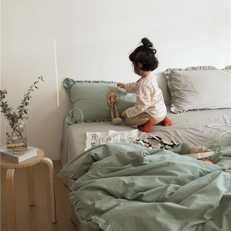 

Spring/Summer New Product: Four piece set of pure cotton Japanese pleated edges, pure cotton twill solid color, simple style bed