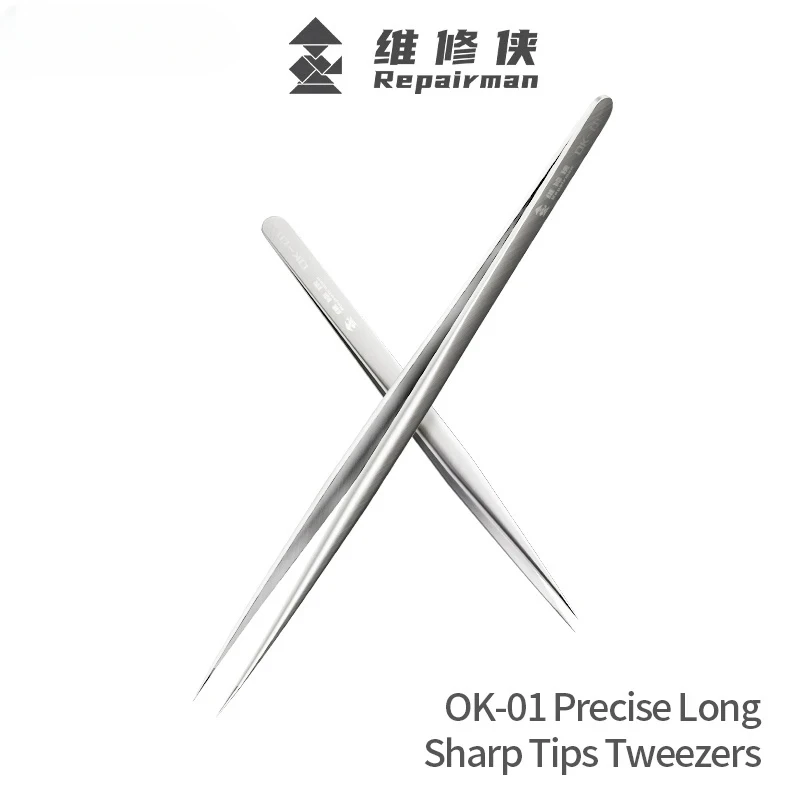 OK-01 Precision Long Sharp Tips Tweezer Mobile Phone Repair Jump Wire Screw Microcomponents Clamping Tool