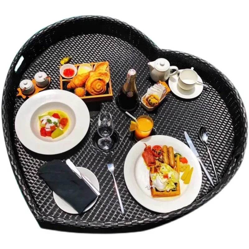 Floating Pool Tray Round Rattan Fruit Plate Water Serving Basket for Villa Homestay Party Beach Summer Outdoor Decorative