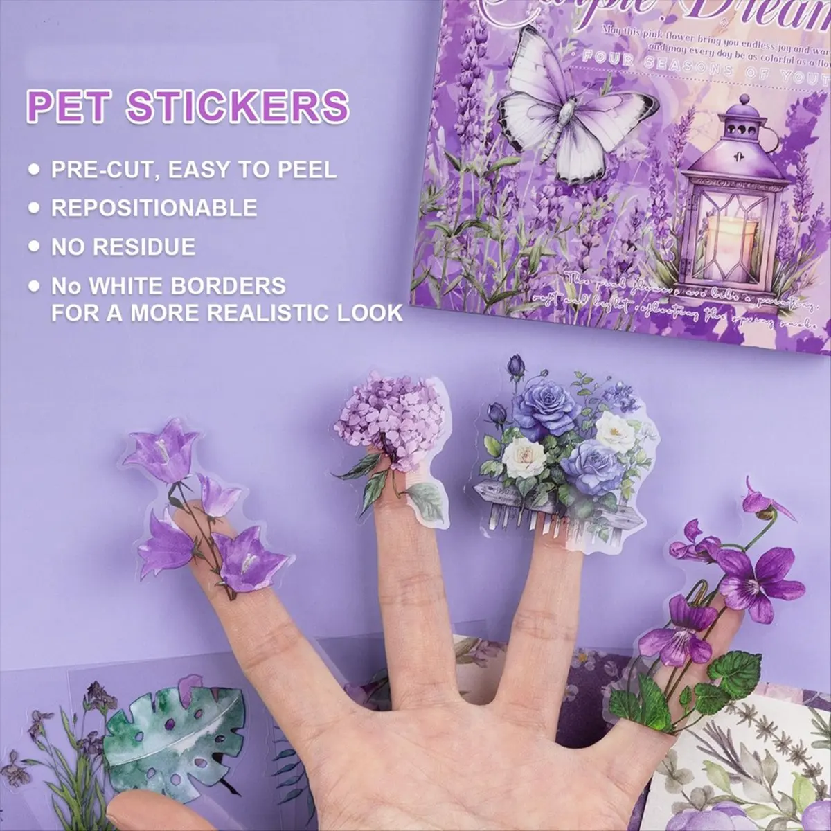 【~ New A21Z】Flower Sticker, Scrapbooking Supplies for Adult Junk Journal 50 Sheets, Transparent Stickers and Material Paper