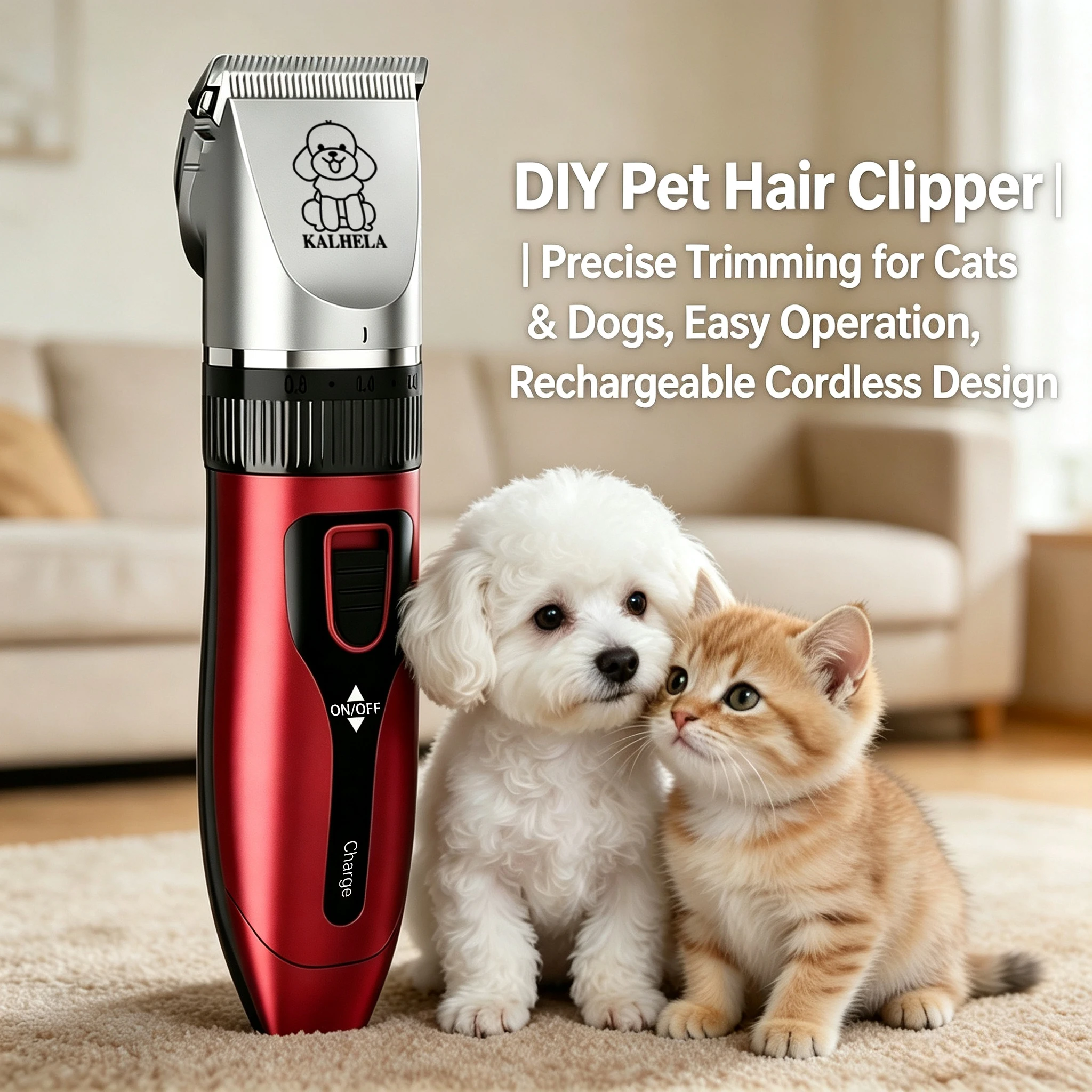 KALHELA Low-Noise Pet Grooming Clipper Set Household Electric Hair Clippers, DIY Pet Hair Trimmer Comes with Type-C Charging Cab
