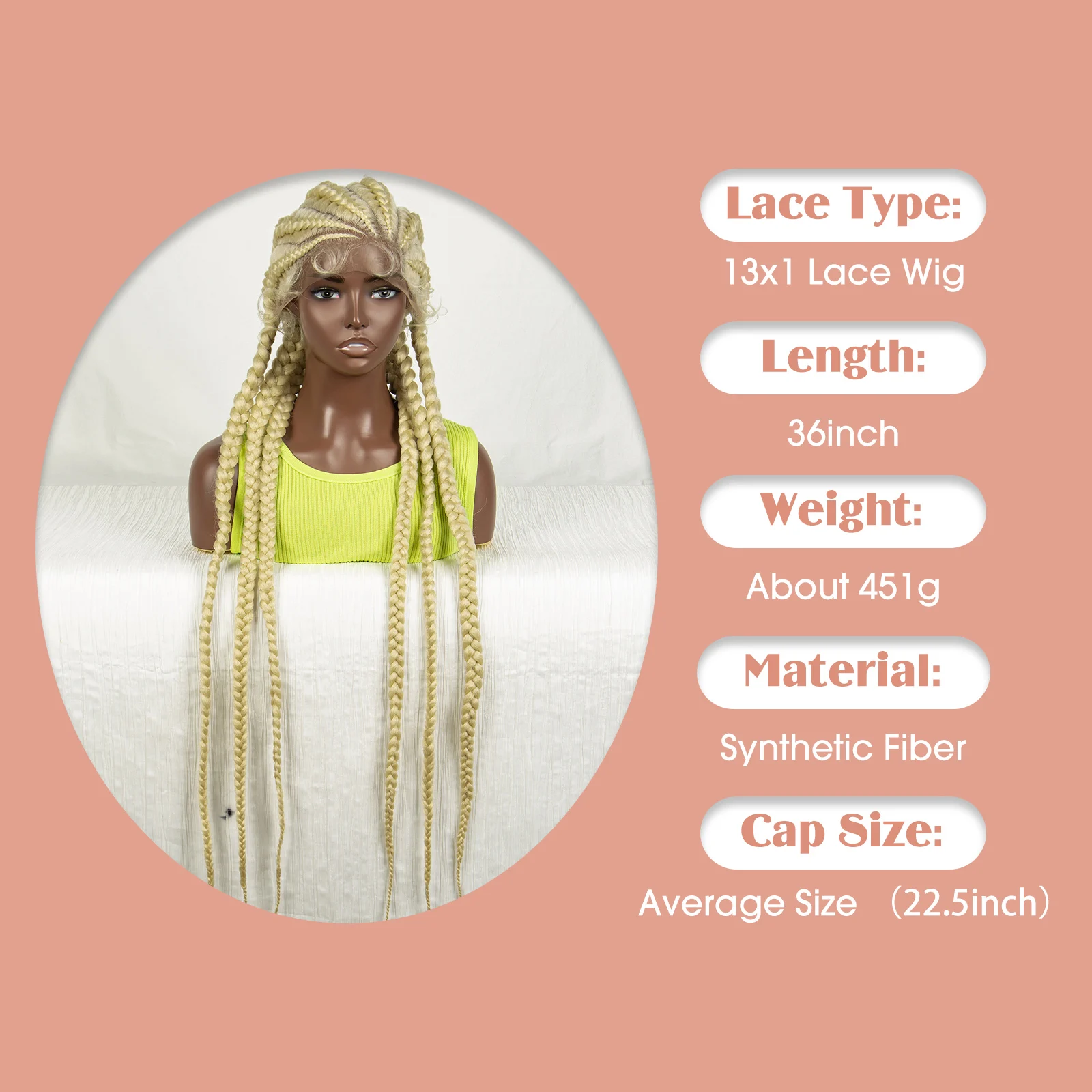 613 Blonde Hand-Braided Wigs Synthetic Lace Front Kontless Box Braided Wigs with Baby Hair for Women Twrist Lace Braids Wigs