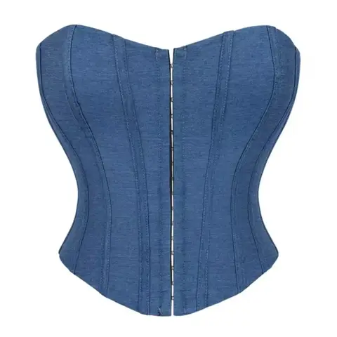 Fashion Denim Corset Crop Tops Female Underwear Backless Body Shaper Short Torso Bustier Vest Blue