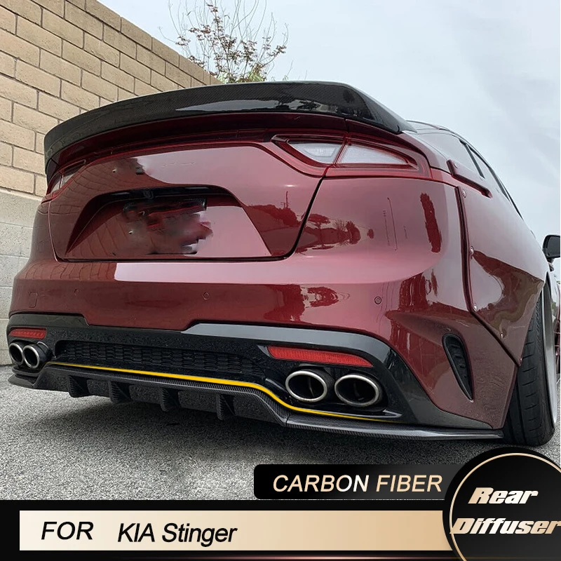 Автомобильный задний диффузор, спойлер для губ для KIA Stinger GT EX Hatchback, 4-дверный 2018-2022, задний бампер, диффузор, спойлер для губ, углеродное волокно