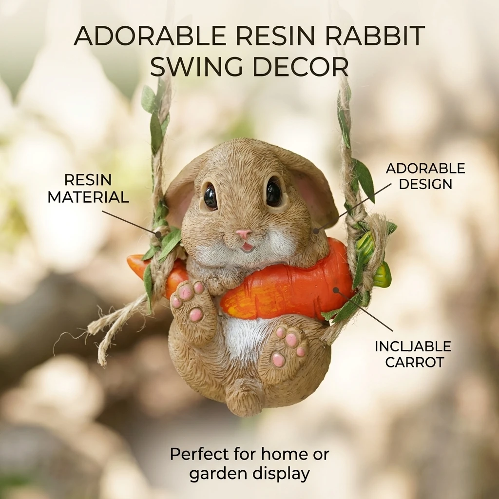 Garden Hanging Statue Outdoor Courtyard Decor for Gardening Lovers Resin Swing Bunny Panda Animal Figurine Yard Art Ornament