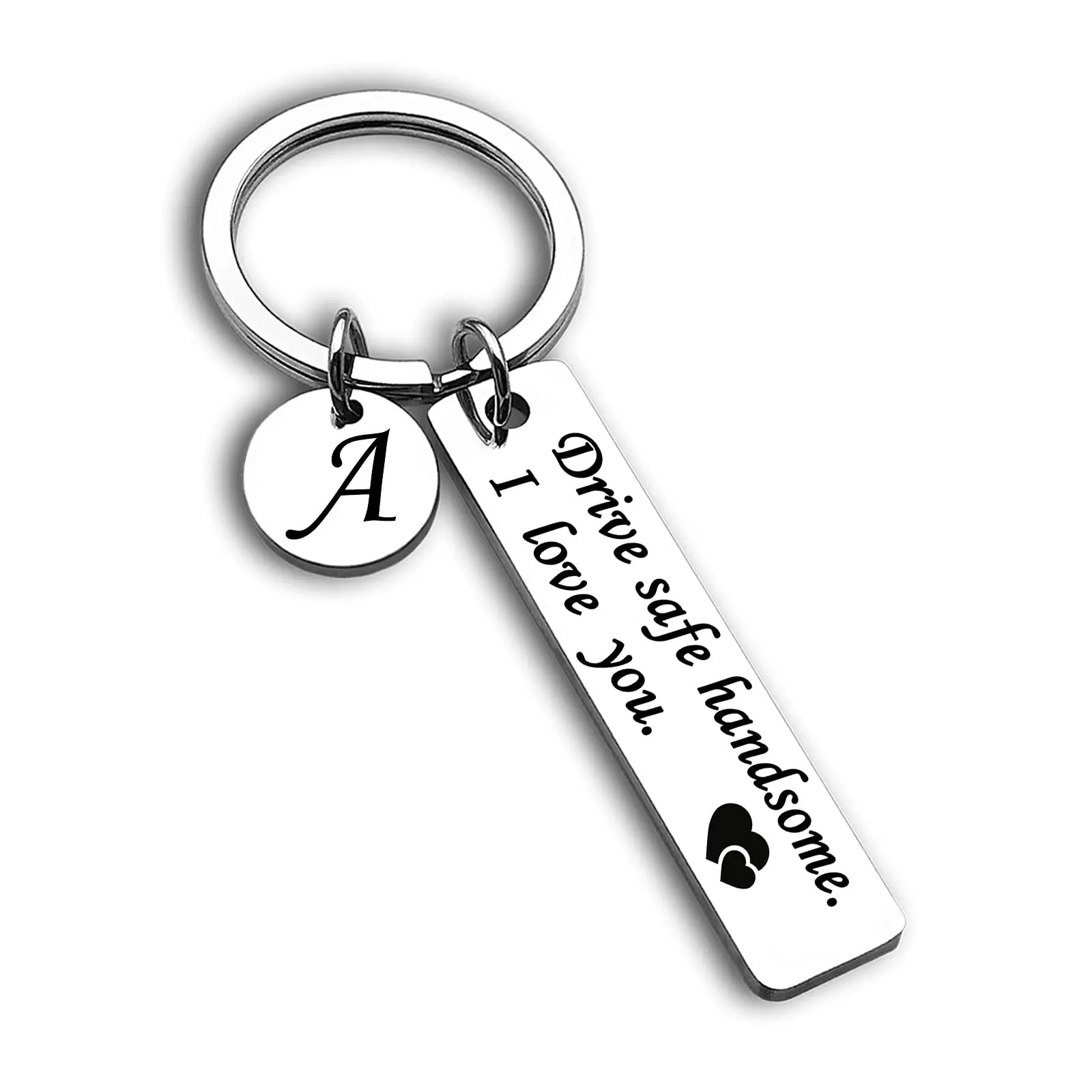 Drive Safe Stainless Steel Key chain 26 Letters Key chain Gifts for Boyfriend Couple Husband Dad Birthday Valentines Day Gifts