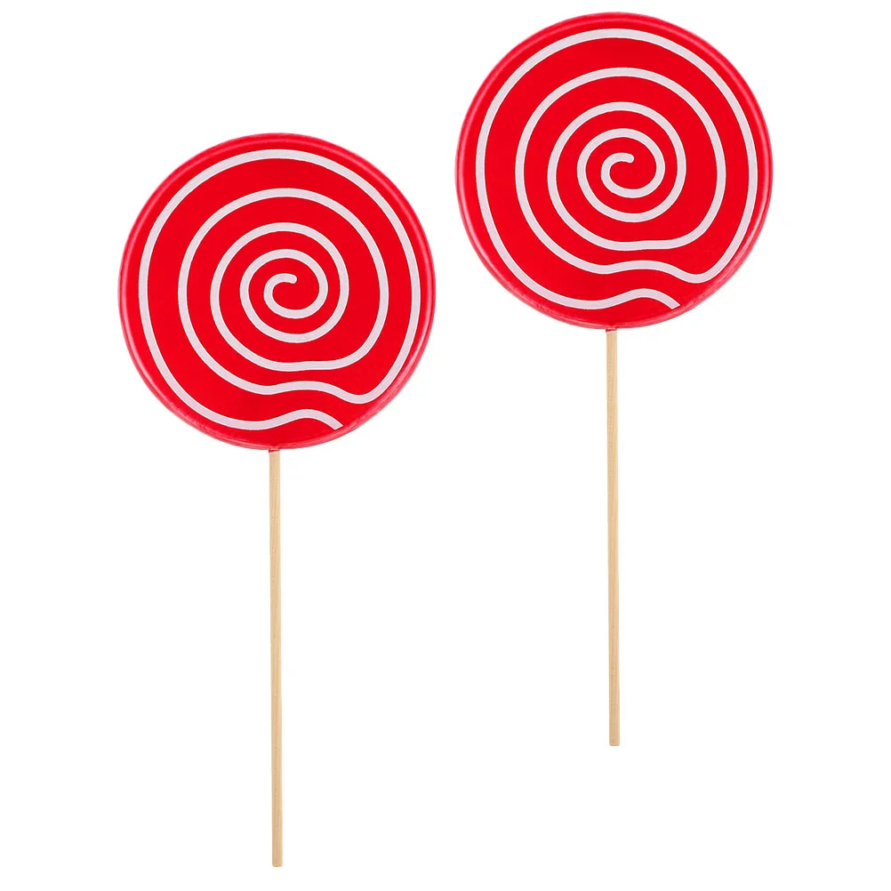 

2 Pcs Simulation Lollipop Simulated Crafts Model Scene Decor Photography Prop Props Wood