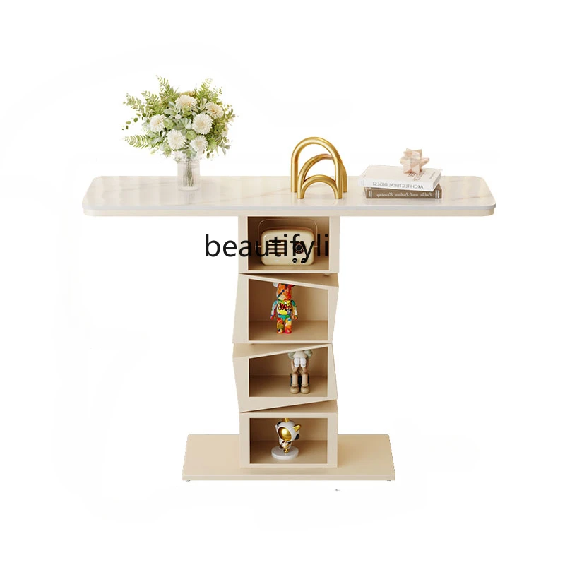 Cream Style Hallway Table Wall-Mounted Household Light Luxury Stone Plate Console Entrance Cabinet Modern Home Side View Sets