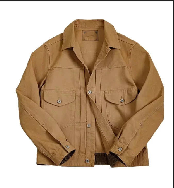 Vintage Heavyweight Canvas Rancher Jackets with Collar Back Paris Button Design Denim Jacket for Men Fall Pocket Outerwear