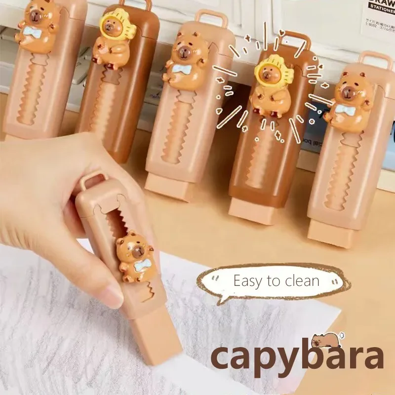 Gomma Push-Pull a tema capibara, gomma morbida 4B, pulizia senza disordine per materiale scolastico e per ufficio cancelleria carina per bambini