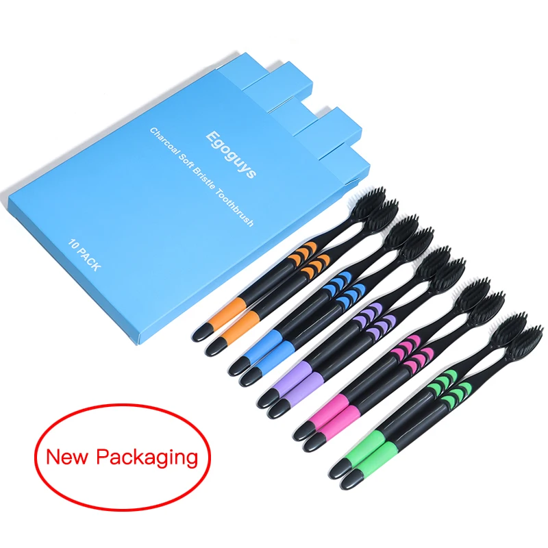 10pcs Colorful Toothbrush Soft Bamboo Bristle Antibacterial Nano Charcoal Tooth Brush Travel Dental Oral Care Cleaning Brush