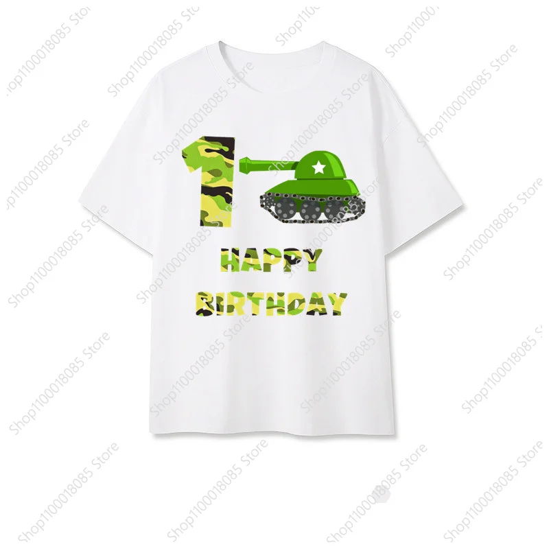 

Tank printed children's white T-shirt, birthday digital pentagram T-shirt, boys and girls top gift