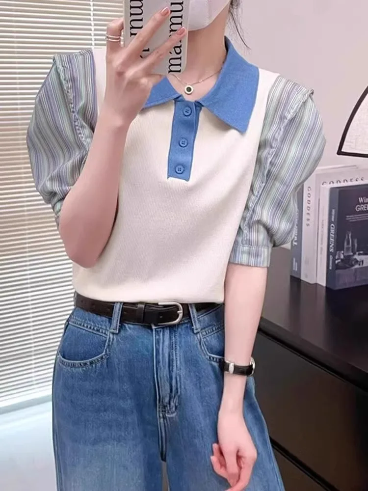 

Chic Casual Korean Sle ort Sve irt Slimming Top Summer Color Blo Sli Button up Women's Silk Blouse