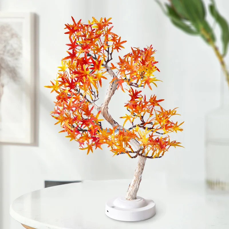 Artificial Bonsai Tree Lights Table Decor Maple Leaves Tree Fairy Lamp, Battery/USB Operated LED Night Light, for Christmas Fest