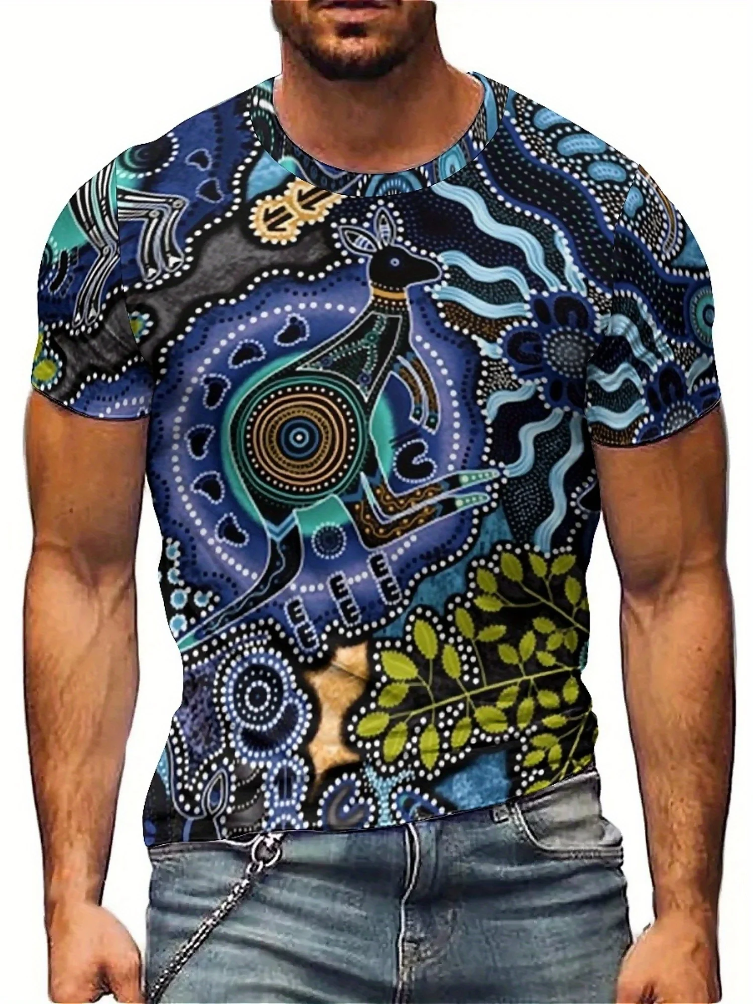 

Funny 3D Print Short-Sleeve T-Shirt for Plus-Size Men, Featuring a Loose Fit, Artistic Breathable Fabric, Trendy Street Style