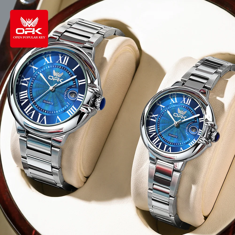 OPK 6039 Couple Watch Deep Waterproof Calendar Ladies Hand Clock