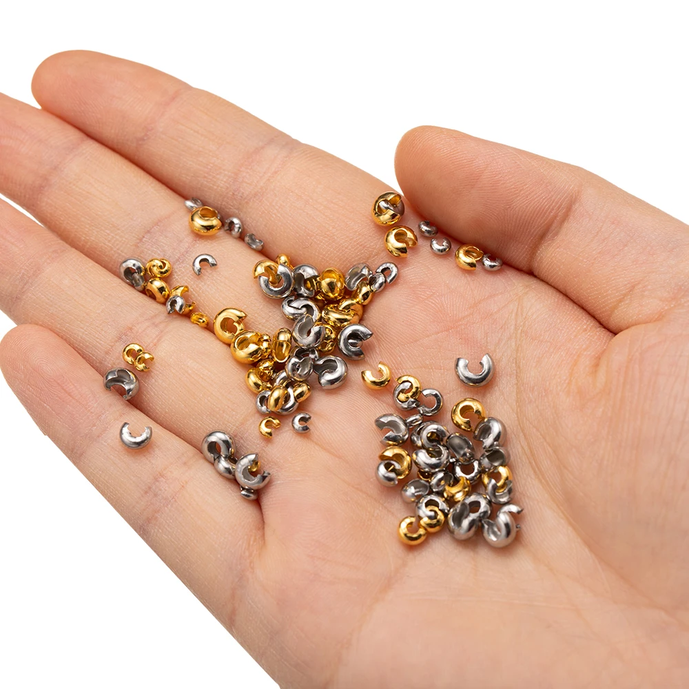 50pcs/lot Stainless Steel Round Covers Crimp End Beads 3 4 5 mm Stopper Spacer Beads For DIY Jewelry Making Findings Supplies