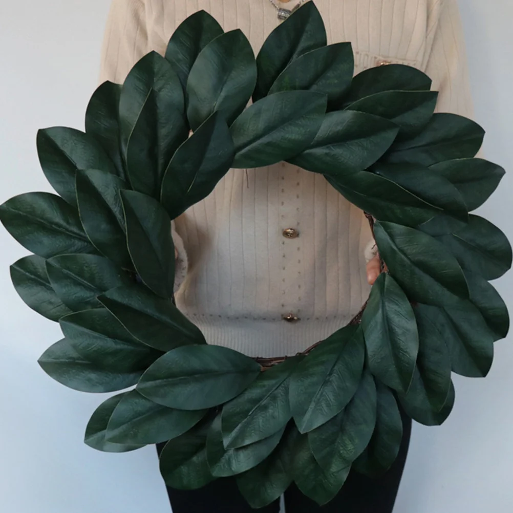 

1Pcs Realistic Magnolia Garland Simulated Green Plant Wreath for Door Wall Window Decor Long-Lasting Photo Backdrop Accessory