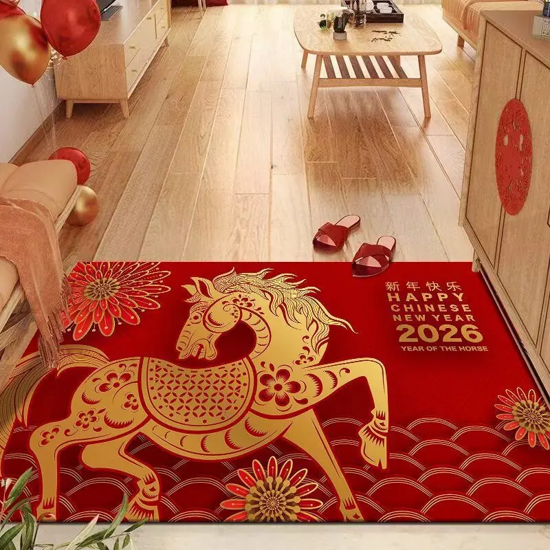 VIKAMA 2026 سنة الحصان سجادة أرضية منزلية مقاومة للأوساخ السنة الجديدة سجادة أرضية الحمام سجادة ماصة #3