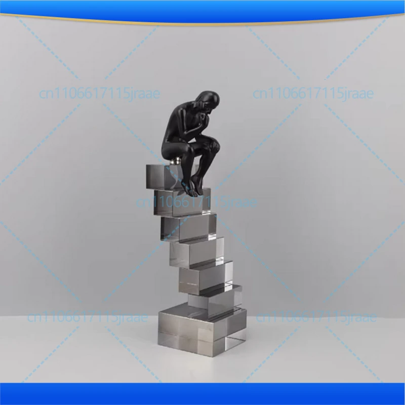 Crystal Ladder Thinker Figure Statue Desk Decoration Ornaments Transparent Ladder Character Sculpture Room Aesthetics Decor