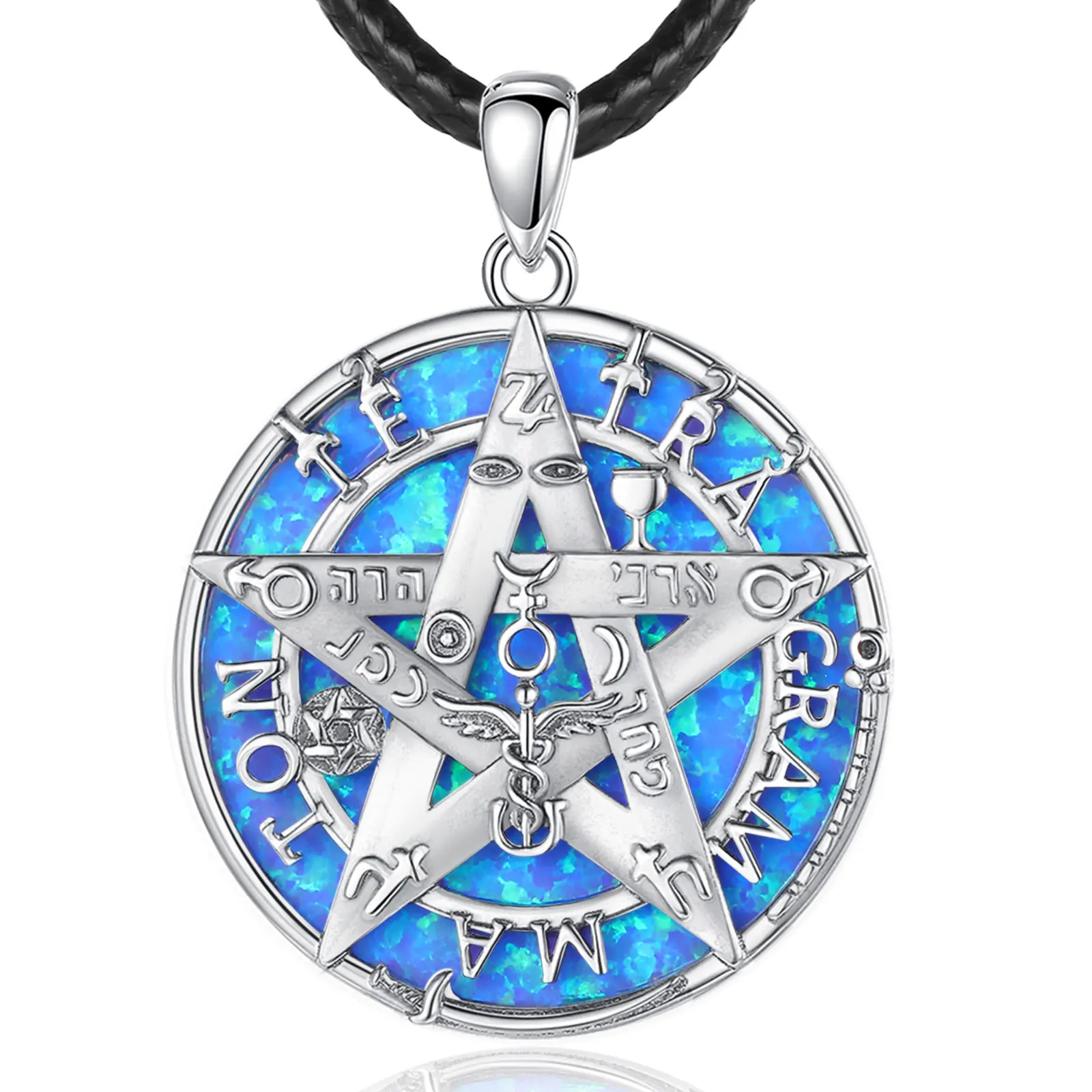 Eudora Halskette aus 925er-Sterlingsilber, Tetragrammaton-Pentagramm, Farbe, Muschel, Malachit, Amulett-Anhänger, 4-farbig, für Männer und Frauen, Schmuck, Geschenk