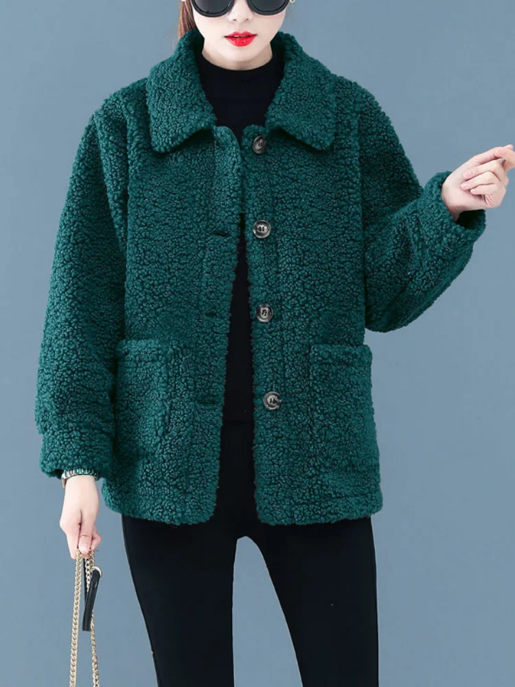 Faionable ort Outerwear Women's Loose Fit Leather Jaet Spring Autumn Design Large Size Button up Pure Color Versatile