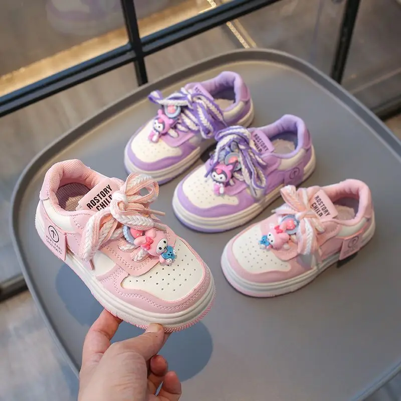 

Girly Heart Kawaii Sanrio Anime Kuromi Pendant Board Shoes Spring Autumn Cute My Melody Princess Sports Sneakers Gifts for Kids