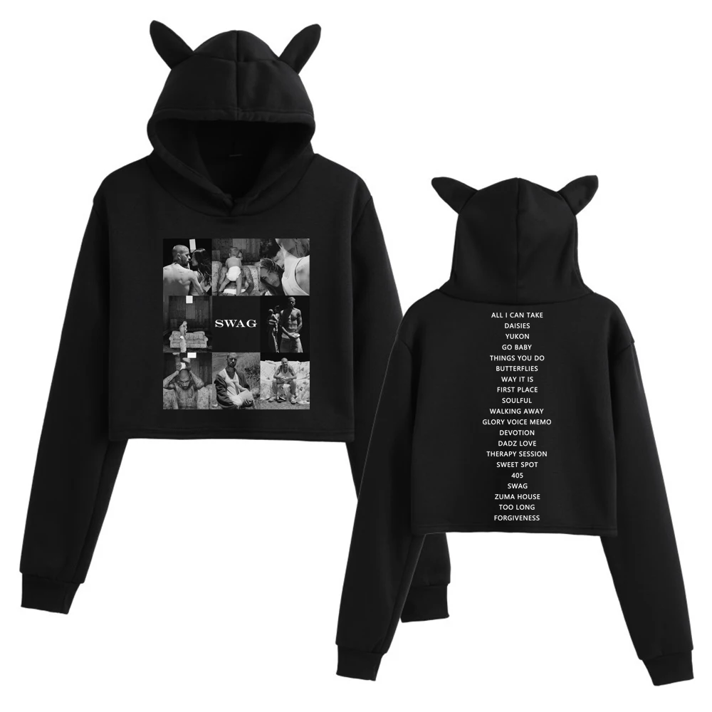 SWAGアルバム2025 ジャスティン・ビーバー クロップトップス 猫耳 スウェットシャツ 長袖 ガールズ ファッション パーカー