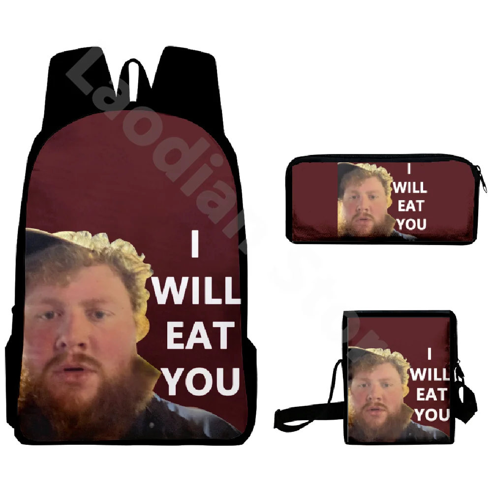 Caseoh I Will Eat You Backpacks 3 Piece Suit 2024 Fashion Shoulder Bag Unique Pencil Bag Hip Hop Laptop Bag Harajuku Zipper Bag