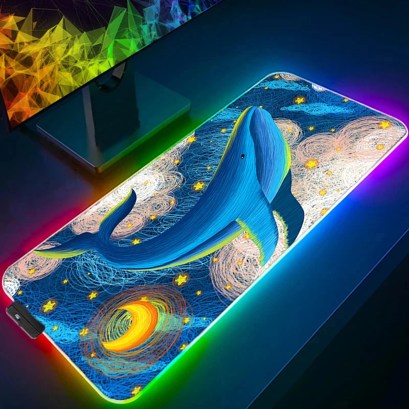 

RGB LED Mouse Pad Gaming Mousepad Rubber Desk Mat Non-slip PC Laptop Gamer Desk Cloud Whale Accessories Keyboard Pad Carpet