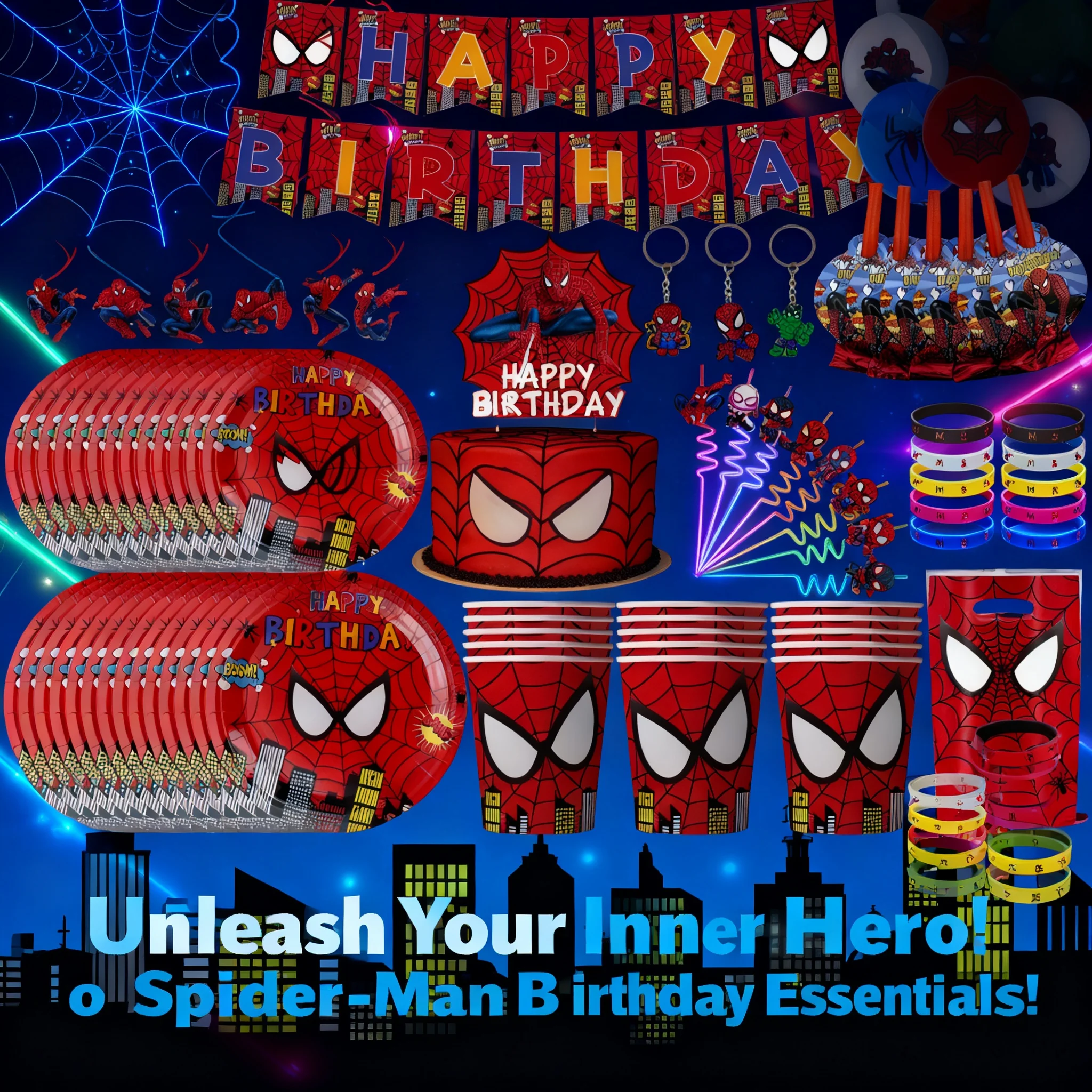 Spiderman Birthday Party Decoration Superhero Tableware Cup Plate Balloon Cake Topper Baby Shower Decor Superhero Party Supplies