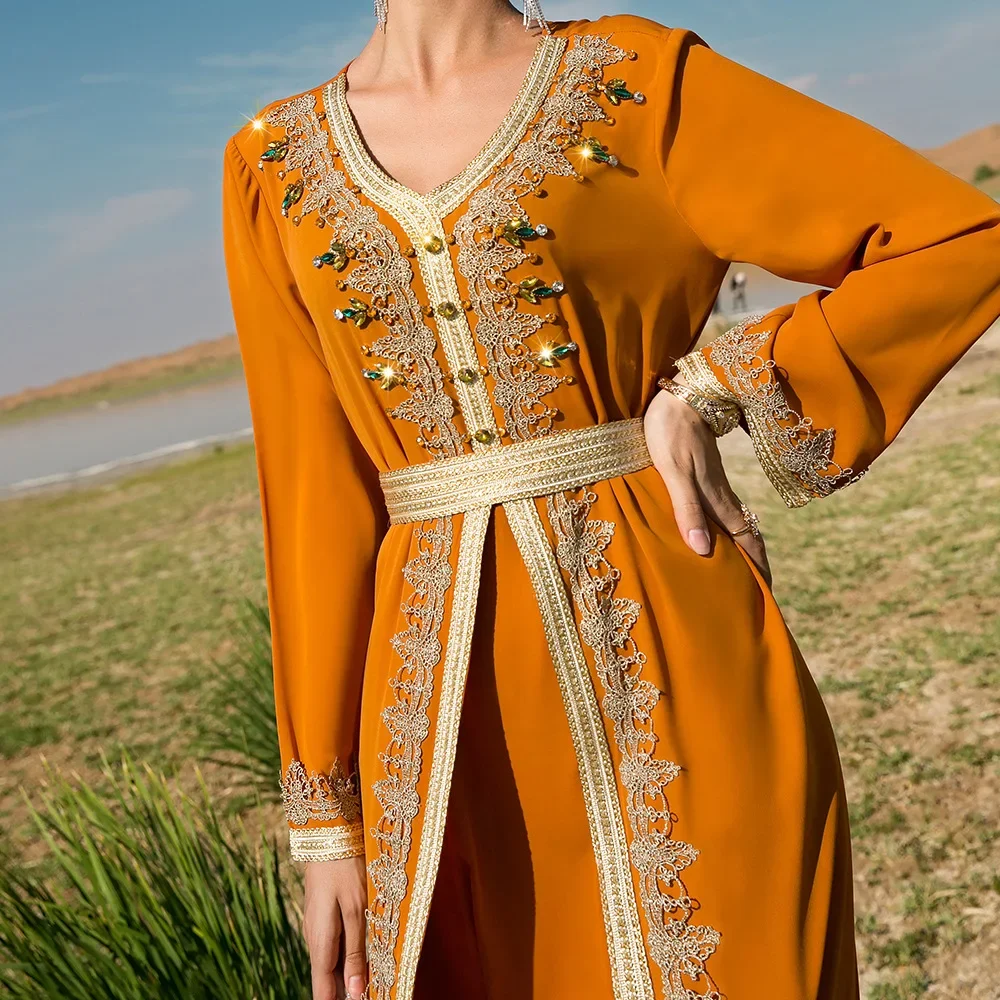 Nouveaux diamants Abaya Robe de soirée Robe de soirée broderie Robe femmes musulmanes dubaï caftan Eid Ramadan Islam Jalabiya marocain Caftan