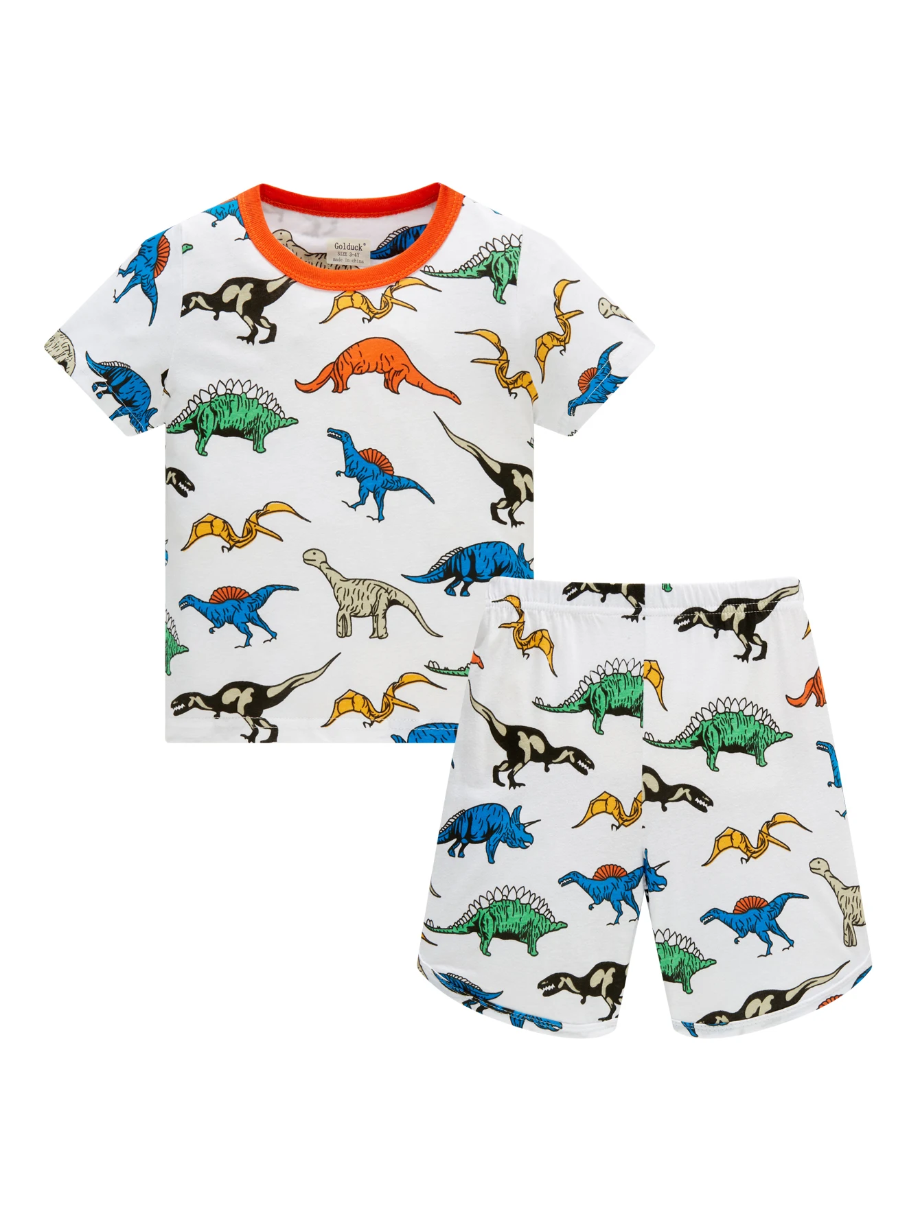 Age 1-8 Children's Sleepwear Summer Cotton Full Print Cartoon Dinosaur Pajamas Boys  Daily Basic Short Sleeved Loungwear Set