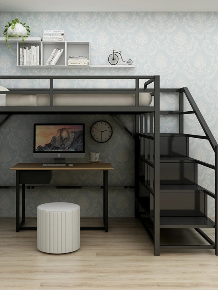 Iron Elevated Bed Sheet Upper Layer Adult and Children Bunk Bed Attic Duplex Second Floor Space Saving Iron Bunk Bed