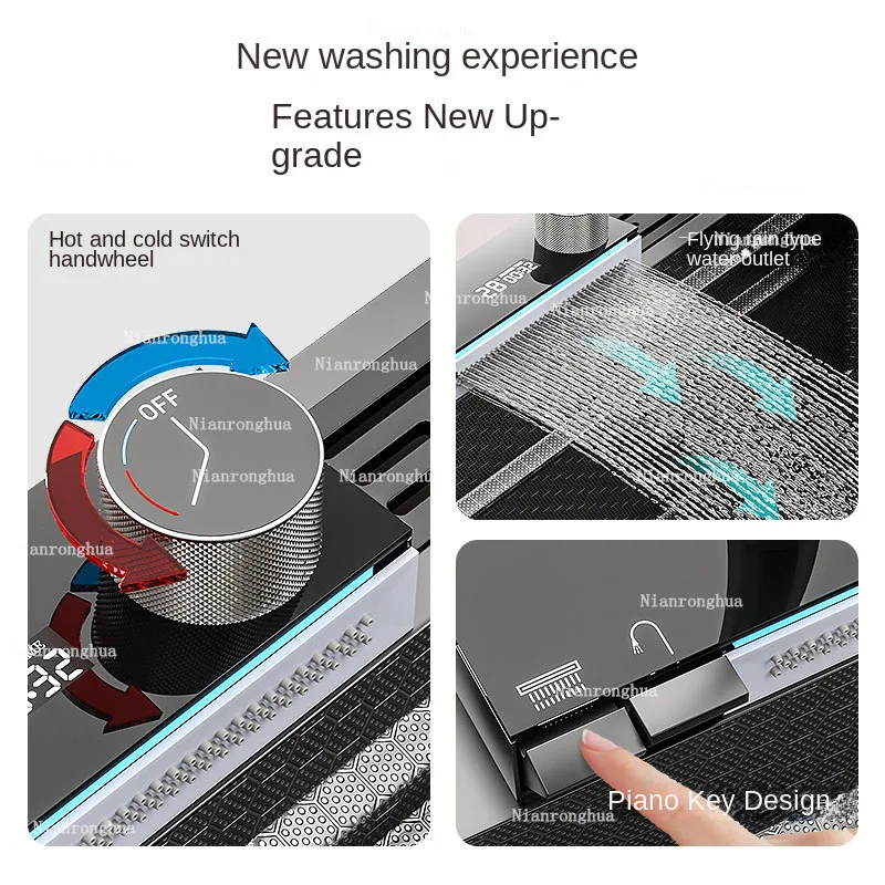 多機能家庭用洗面台,ハニカムフライ,レインカスケード,シングルシンク,304ステンレス鋼,デジタルディスプレイ,ハンドエンボス加工