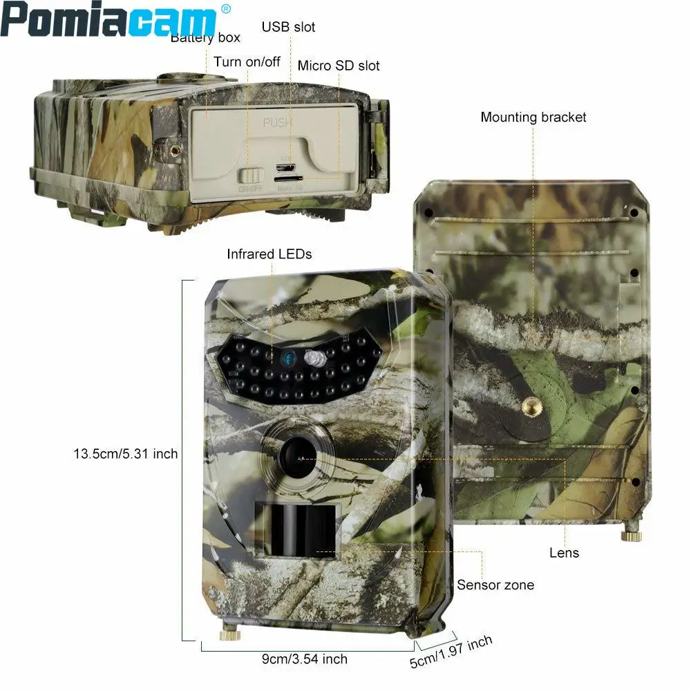 Hunting Camera 12MP Video Recorder Infrared Night Vision Cammera Outdoor 1080P Wildlife Trail Detector IP56 Waterproof PR100