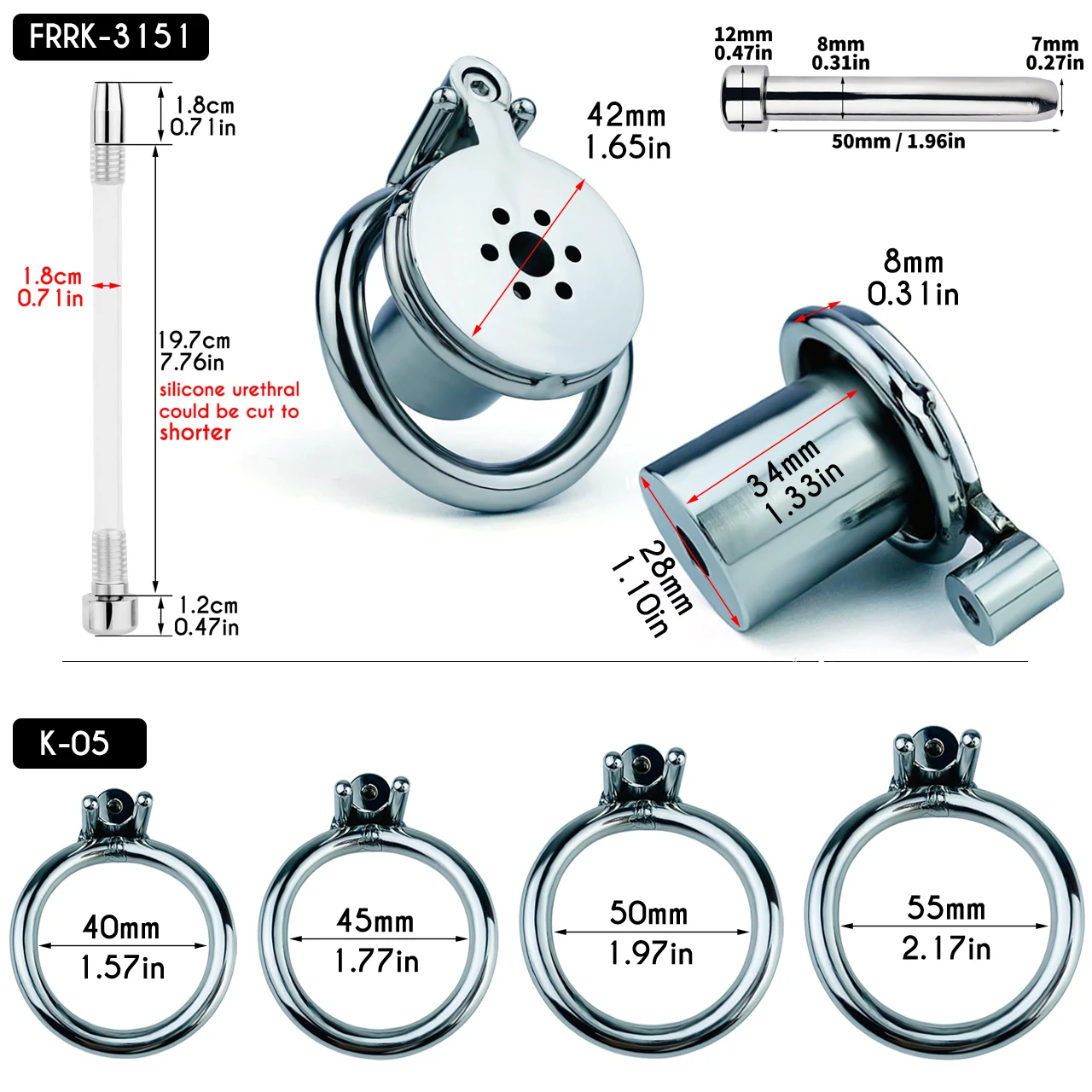 FRRK 음경 실린더 반전형 남성 정조대 금속 카테터 포함 SM 에로틱 성인용품 남성용 게이용