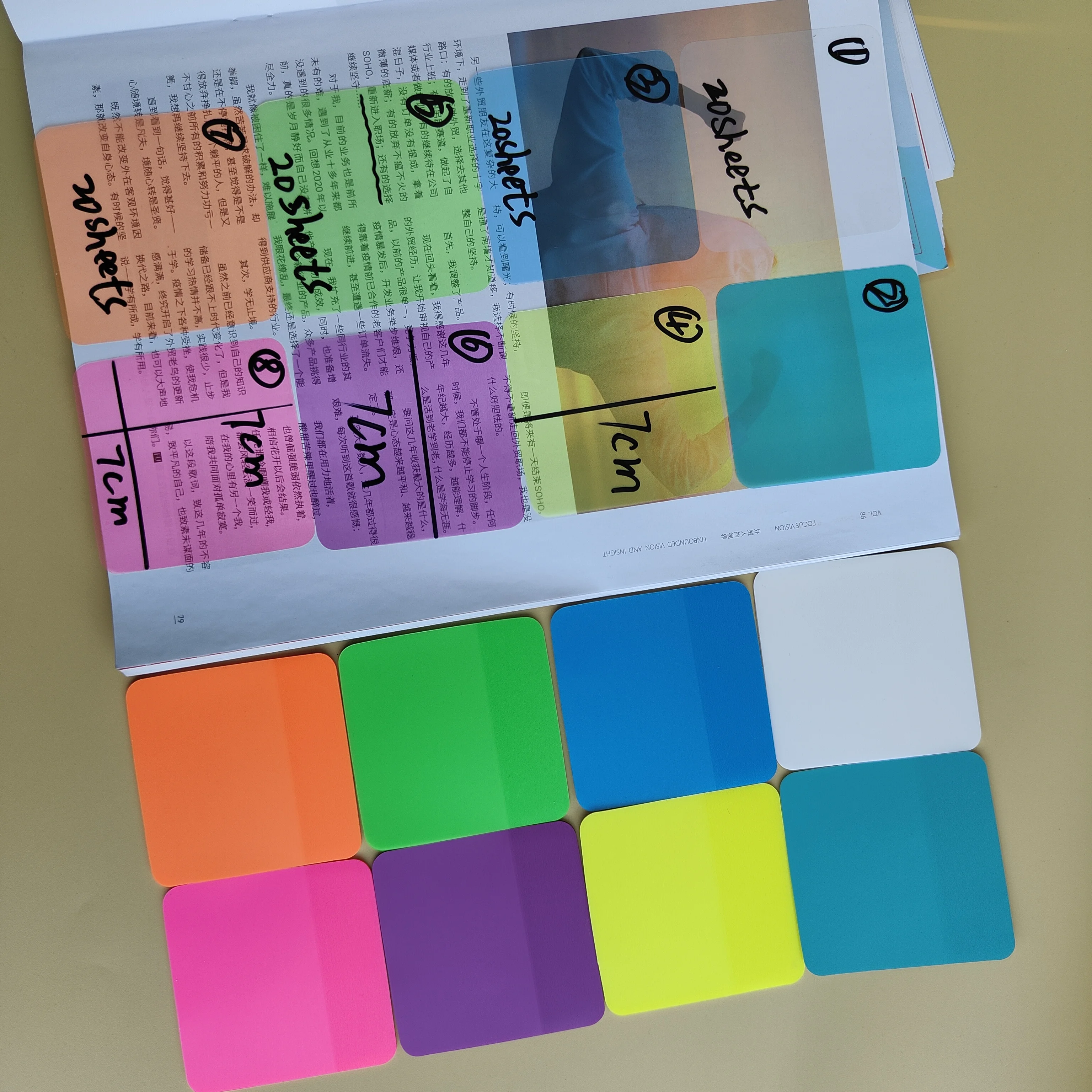 160 Sheets 8Color Transparent Sticky Notes 7*7CM Scrapes Sticker Note  Clear Notepad School Stationery Office Supplies