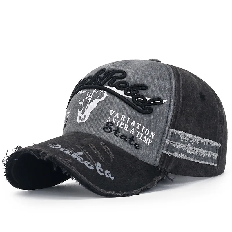 Retro Stamped Bull Head Duck Tongue Baseball Cap Fashion Distressed Letter Embroidery Outdoor Casual Sun Hat