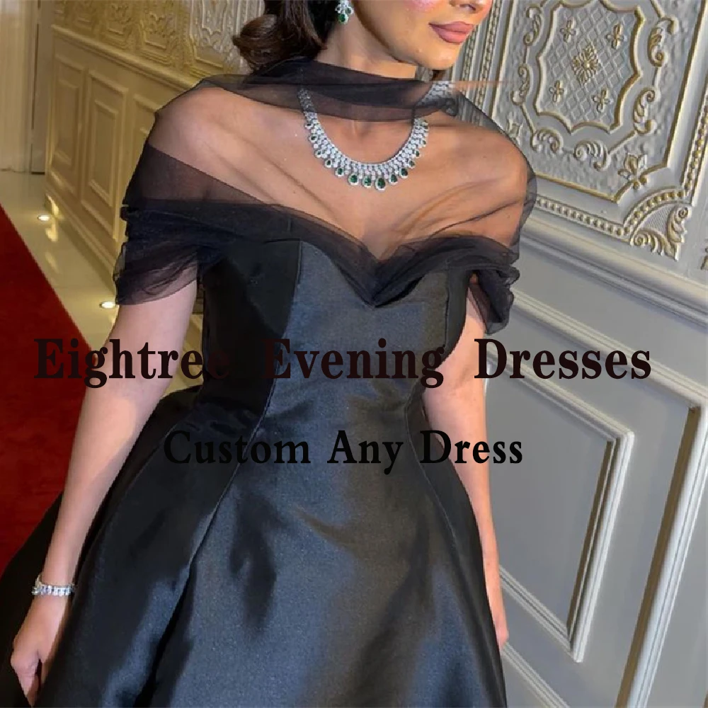 Modern Black Long Dubai Evening Dresses High Neck A Line Satin Tulle Night Prom Party Dress Ball Gowns Vestidos de festa