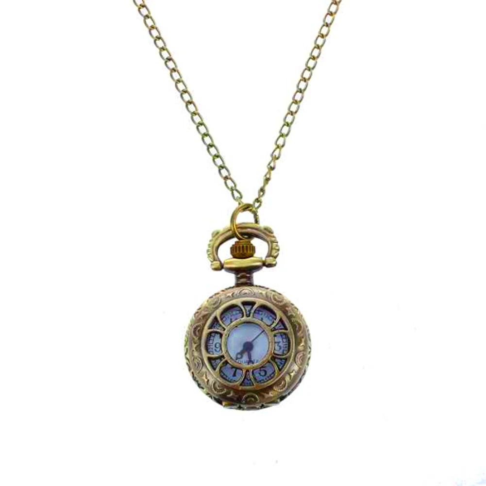 Bronze Tone Pocket Watch Floral Texture Hunter Case Pocket Watch for Lady Necklace Watch