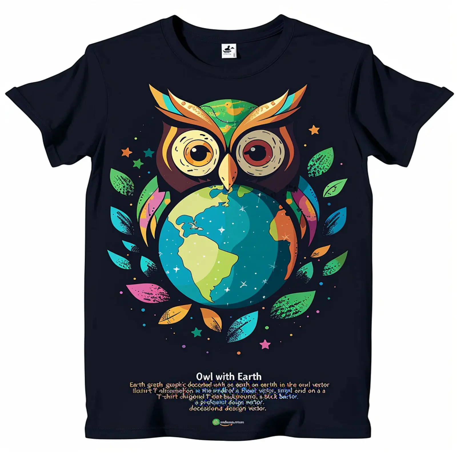 

Earth Owl Graphic T Shirt Cute Design Professional Tee Unique Black Tee