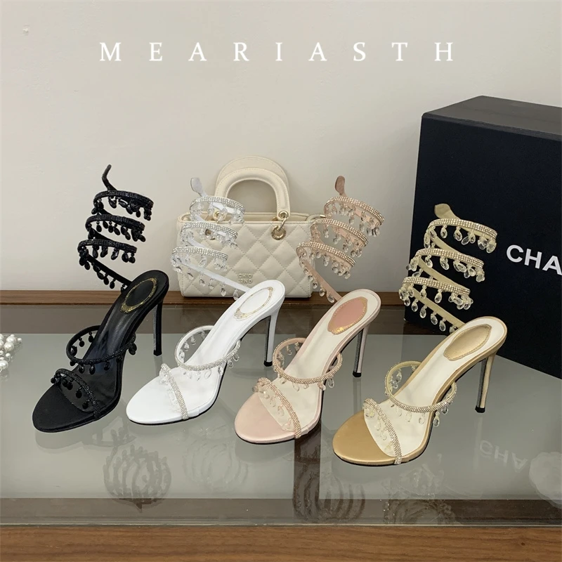 

Crystal Wrap Sandals Women Summer 2026 Wedding Shoes High Heel Party Shoes Ankle Strappy Sandals Designer Stiletto Heel Shoes