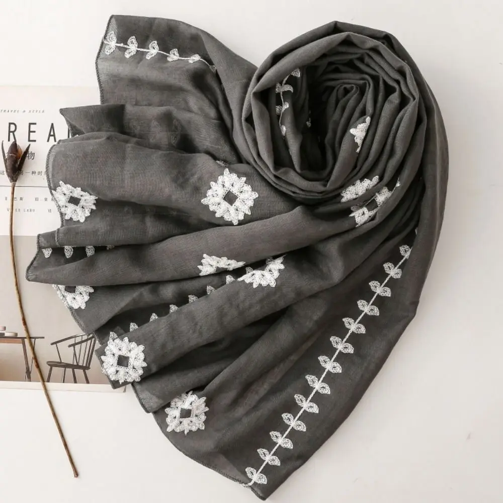

Simple Long Embroidery Flower Scarf Large Yarn Printed Silk Scarf Solid Color Thin Print Scarves Scarf Accessories