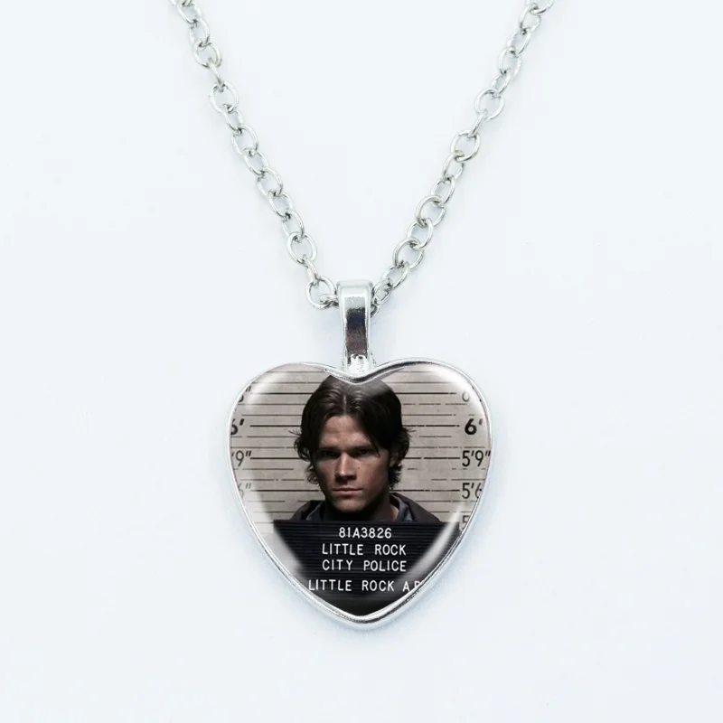Movie Supernatural Necklace Dean Winchester Jensen Ackles Necklace Glass Dome Heart Shape Pendant Necklace Jewelry Fans Gift