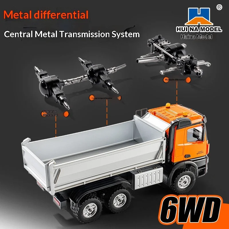 1/14 1598 Hui Na Alloy Rc Dump Truck 6Wd Full Heavy Duty Remote Control Engineering Vehicle Professional Hobby Model For Adult